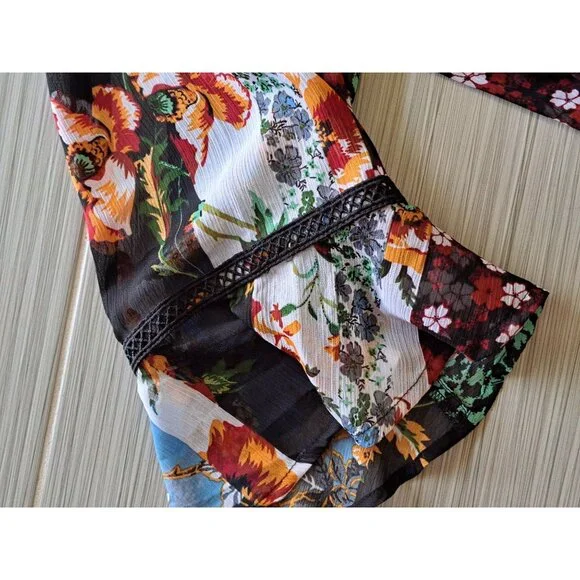 Ulla Popken Plus Size 20/22 Floral Patchwork Tunic Top Lace 20/22 Sheer Flowy - Picture 4 of 10